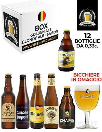 BOX "BELGIO GOLDEN ALE-BLONDE ALE-SAISON" + bicchiere in omaggio